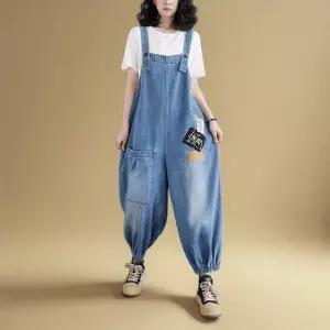 와이드 빈티지 점프수트 멜빵바지 데님 빅사이즈 와펜