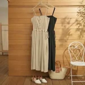 [샵앤] 여성 끈나시 허리스트링 레이어드 롱 원피스 JR-WDR-5170