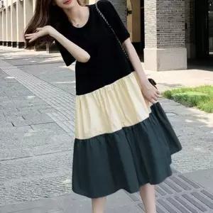 [신상오픈런]캉캉원피스 에이라인 스트라이프 반소매 루즈핏 (30487622)