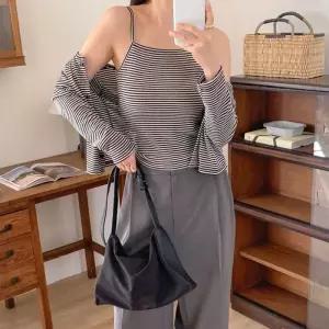 [신상오픈런]스트라이프가디건 단가라 크롭 투피스 끈나시 (30487390)