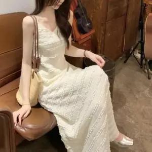 [옷은날개] 브이넥 캉캉 레이스 나시 롱원피스 A라인핏 링클소재