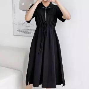 [옷은날개] 카라 반집업 반팔 플레어 롱원피스 허리조임끈 나들이