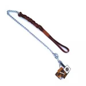 [반려] 강아지 가죽핸들 1단 롱체인 리드줄 43cm 브라운 L