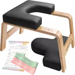 재판 생활 요가 헤드스탠드 벤치 - 가족 체육관용 스탠드 의자 목재 및 PU 패드 피로를 풀고 몸매를 가꾸기