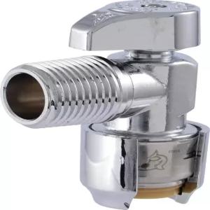 샤크바이트 맥스 1/2 x 인치 MIP 각도 스톱 밸브 쿼터 턴 황동 배관 피팅 연결 푸시 브러시드 니켈 마감