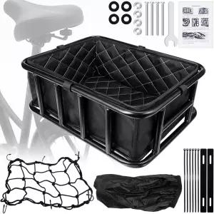 자전거 바구니 후면 라이너 백이 있는 방수 커버 및 카고 네트 대부분의 자전거와 전기 자전거를 위한 대형