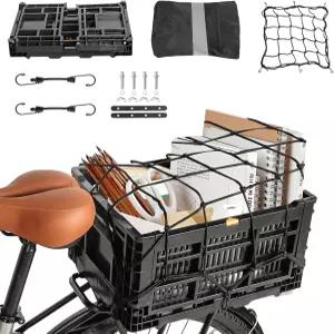 BEEYEO 후방 자전거 바구니 접이식 랙 메시 포켓 방수 커버 반사 스트립 포함 반려동물 과일 조립 및