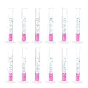 uxcell 플라스틱 눈금 실린더 10ml 계량 과학 시험관 비커 양면 표시 실험실 홈용 투명 헥스 베이스 12Pcs