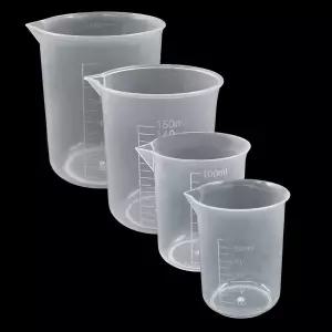 와지아콕 4팩 플라스틱 눈금 비커 50ml/100ml /150ml/300ml 주방 실험실용 투명 PP 계량컵 믹싱 컵