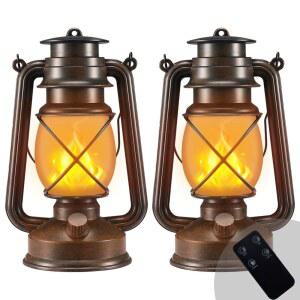 야외 랜턴 방수 걸이 빈티지 LED 캠핑 램프와 춤추는 비태양광 리모컨 조명 풍경 장식 테이블 파티오 가든 야드 통로 현관 2팩 3AA 배터리 전원