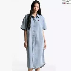 타미힐피거 TOMMY HILFIGER 여성 박시핏 뱃지 라이트블루 데님 셔츠 롱원피스 T32F6NOP01TWT2-B 702917