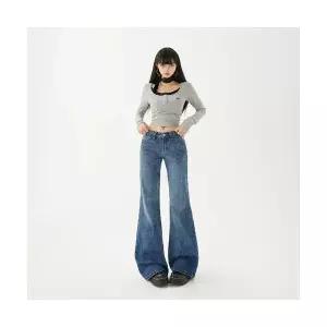 엘럽 여성용 배기핏 청바지 로우컷 슬림핏 트렌드 슬리퍼 박템1