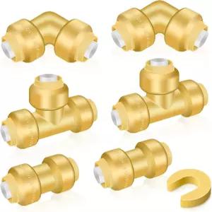 볼티겐 배관 피팅 1/2인치 연결 커플링을 위한 6팩 무납 황동 푸시 핏 2pcs 스트레이트 90도 엘보우 티