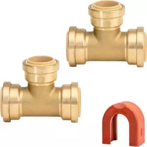 퀵피팅 1인치 티 커넥터 구리 PEX 및 CPVC용 슬립 클립 분리 도구와 황동 배관 피팅 연결 푸시 2팩