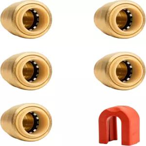 구리 PEX 및 CPVC용 황동 배관 피팅과 슬립 클립 분리 도구를 연결하는 퀵 피팅 1/2인치 엔드 캡 푸시 5팩