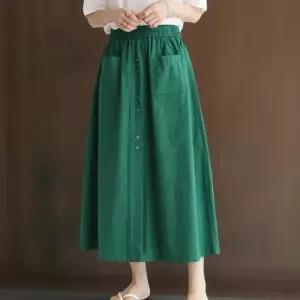[신상오픈런]여성 A라인 스판 면 롱스커트 앞주머니 줄핀턱 디자인 (37709114)