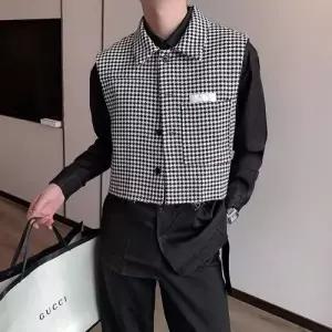 남친 가을 체크 숏 패션 남감 민소매 하운드투스 헤어스타일리스트 조끼 스몰카라 KS3