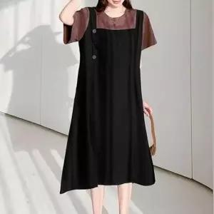 [옷은날개] 여성 멜빵스타일 루즈핏 반팔 원피스 나들이룩