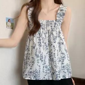 [신상오픈런]스모킹 뷔스티에 쉬폰 민소매블라우스 나염 (30546222)