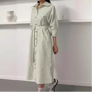 [신상오픈런]셔츠원피스 벨티드 옆트임 셔켓 스트라이프 칠부소매 (30553265)