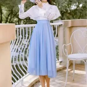 컨셉의상 교복몰 프릴 망토 하늘색 원피스 코스프레