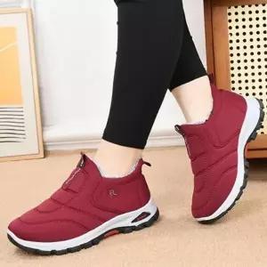 여성 버건디 패딩 슬립온 겨울 데일리 슈즈