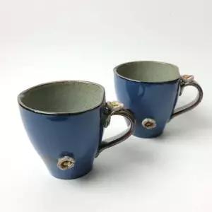 돌출꽃 파랑 머그컵 2P세트 380ml 커피잔 찻잔 부부찻잔