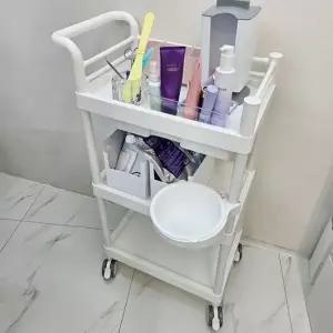 세면볼 달린 이동식 3단 트롤리 카트 트레이 미용실 이발소