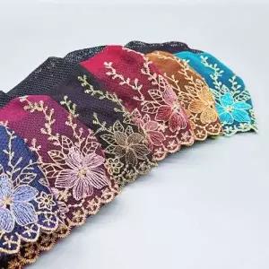 중년 주방 할머니 꽃무늬 자수 메쉬 모자 두건