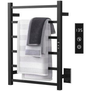 24시간 타이머가 장착된 샤프아이 타월 워머 랙, 욕실용 매트 블랙 온열 플러그인/하드와이어드, 온도 조절이 가능한 벽걸이 6바 전기