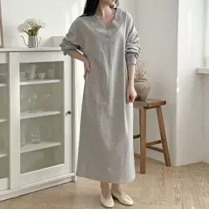 [NS홈쇼핑][샵앤] 국산 V넥 루즈핏 심플 무지 임부 롱원피스 LL-WDR-5156[35770072]