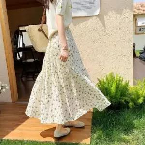 [옷은날개] 캐주얼롱치마 롱 티어드 플라워 스커트 밴딩