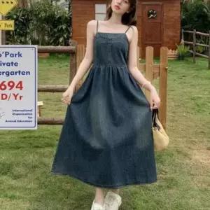 [옷은날개] 군살커버 트렌디 딥한 컬러감 스모크 데님 원피스