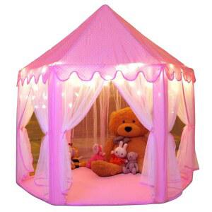 Monobeach Princess Tent 여아용 대형 놀이집 성 놀이 텐트, 별 조명 장난감 포함, 실내 및 실외 게임, 139.2 x 133cm(55 53인치) (DxH)