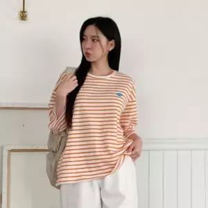 [신상오픈런]스트라이프티셔츠 라운드넥 통소매 7부 루즈핏 (30498340)