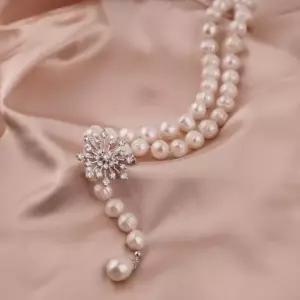 화이트진주목걸이 시후주얼리 크리스탈 팬던트 천연자개진주 목걸이 EA646N