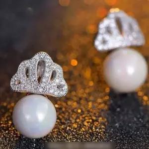 미니멀 실버 왕관 진주 귀걸이-화이트DG 진주귀걸이