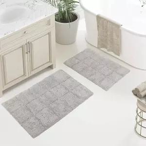 스키드가 아닌 라텍스 백킹이 포함된 슈페리어 코튼 체커 2피스 배스 러그 세트 - 세척 가능한 기하학적