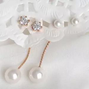 핀귀걸이 골드필드 핀 큐빅 진주 롱 드롭 뒷마개 귀걸이 14K 세트