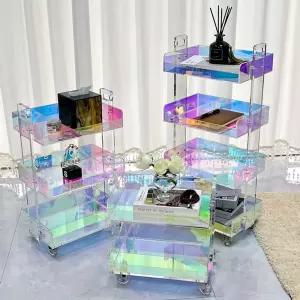 홀로그램 아크릴 수납 인테리어 2단 선반 정리함 3단 투명