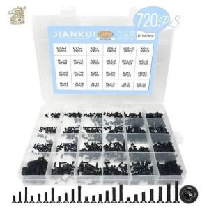 720pcs 카운터 싱크 플랫 헤드 호환 소형 미니 소형 나사 세트 m1.4 m2 m2.5 m3 탄소강 컴퓨터 노트북 키트
