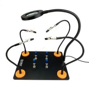 마그네틱 제 3 파나 핸드 핫 에어 건 프레임 PCB 보드 홀더 히트 스탠드 도움 손 납땜 도구 3X LED 확대경