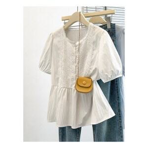 부엉구구 OW0256A 여성 여름 캐주얼 루즈핏 레이스 벌룬 셔츠 블라우스