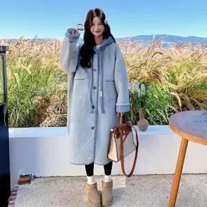 후드 윈터 스트링 퍼 코트 야구 스윗 여성패션 일체형 무스탕 점퍼 DL4