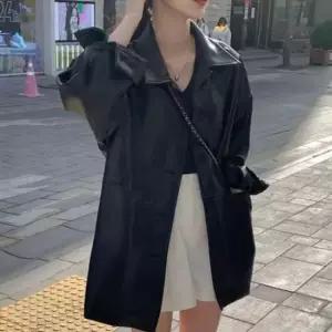 [옷은날개] 여성 깔끔 광택 오버핏 카라 라이더 자켓 아우터