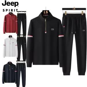 JEEP SPIRIT 남성 스포츠 맨투맨 세트 빅사이즈 하프 집업 통기성 상하의 세트