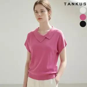 여성 쿨터치 돌먼 슬리브 카라 반팔 니트