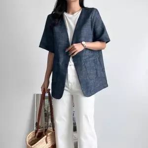 [신상오픈런]여자 린넨 싱글버튼 투포켓 브이 여름하객룩 면 자켓 (36387888)