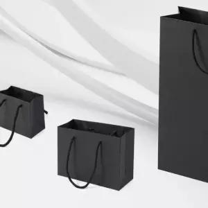 [문구] 무지 디자인 가로형 종이 쇼핑백 블랙 심플 포장용 백