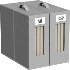 팀블 침대 시트 정리함 및 보관함 킹 퀸 대형 세트용 2팩 린넨용 옷장 옷 담요 침구류 손잡이가 있는